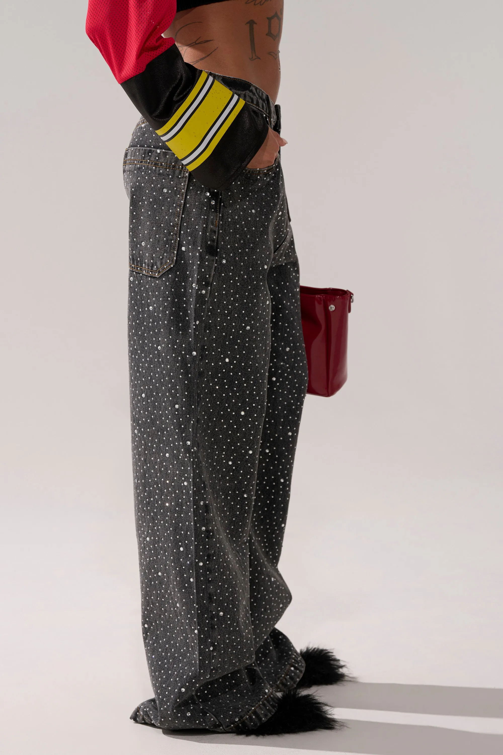 RHINESTONE QUEEN EMBELLISHED DENIM sold by AKIRA product image thumbnail 3