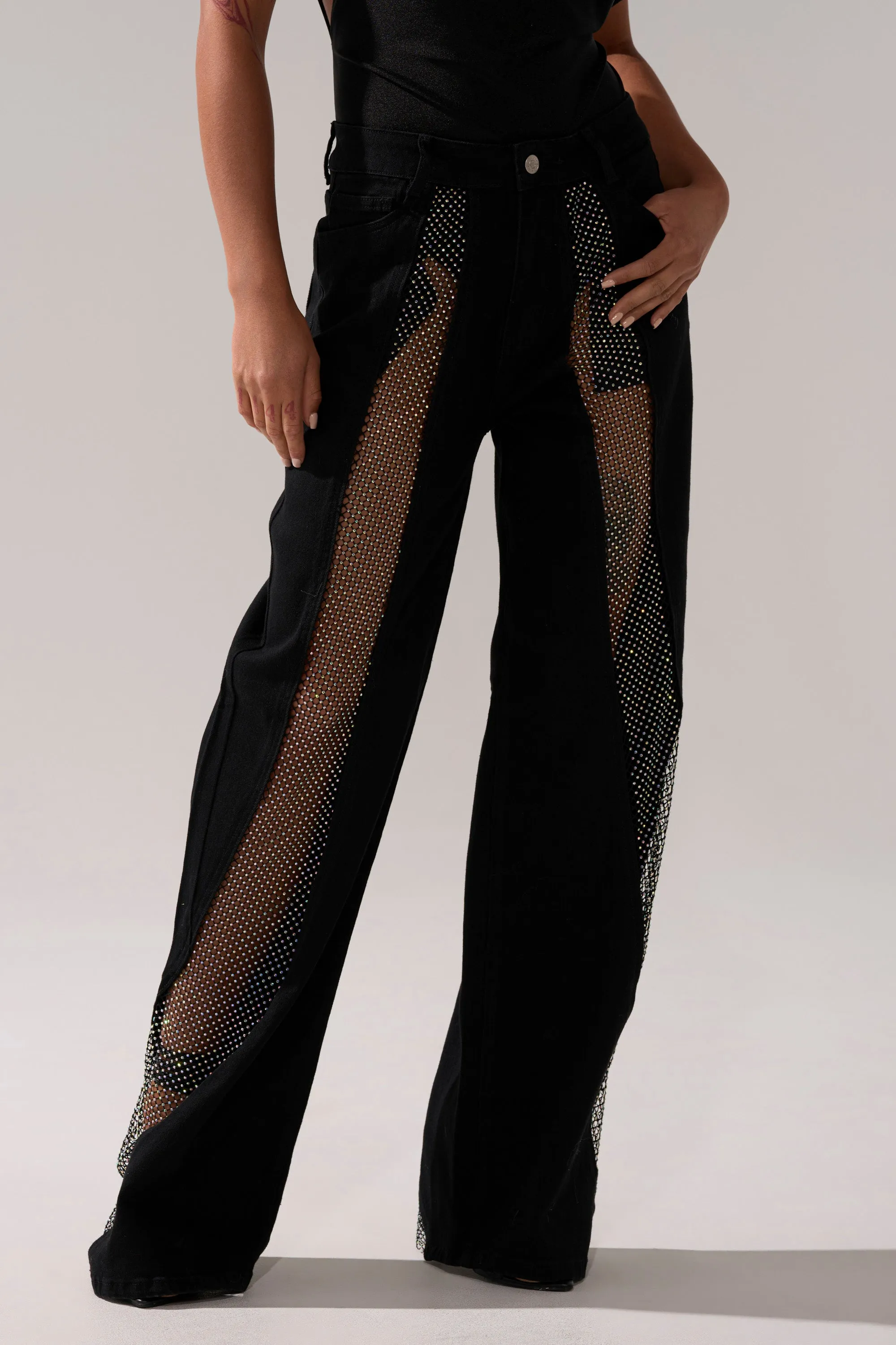 SOMETHING DIFFERENT RELAXED DENIM WITH RHINESTONE MESH sold by AKIRA product image thumbnail 3