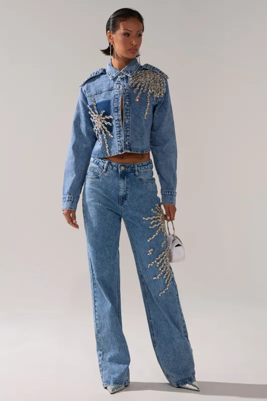 SPARKLE AND SHINE QUEEN RELAXED DENIM sold by AKIRA