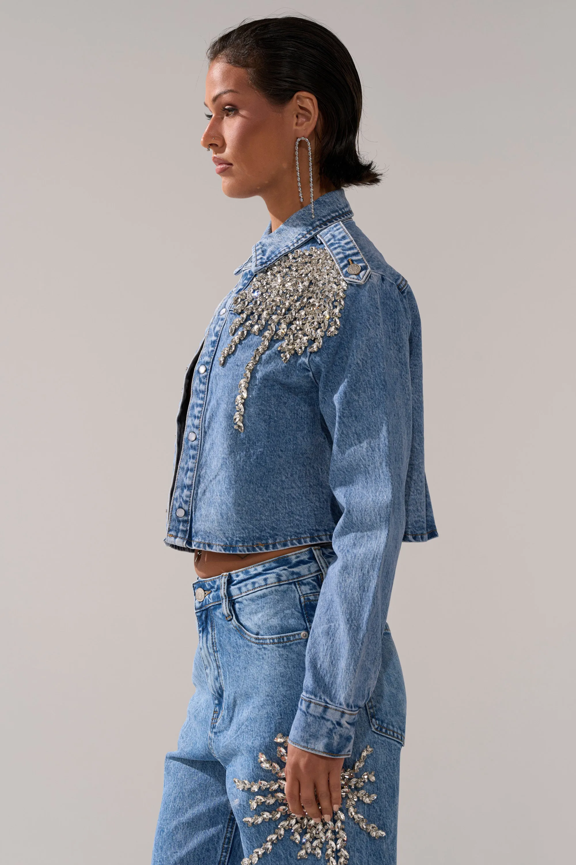 SPARKLE AND SHINE QUEEN DENIM BUTTON DOWN sold by AKIRA product image thumbnail 4