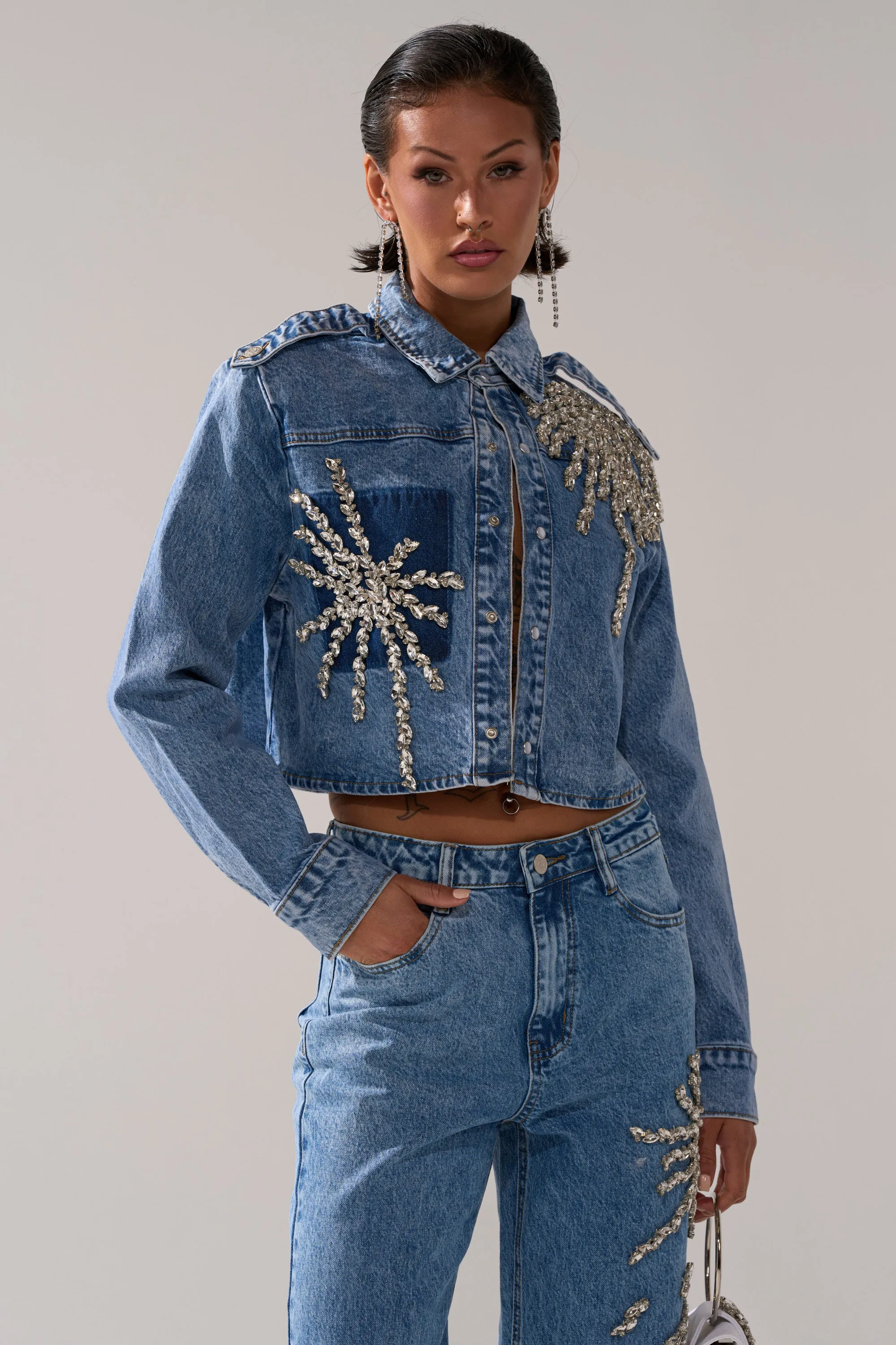 SPARKLE AND SHINE QUEEN DENIM BUTTON DOWN sold by AKIRA product image thumbnail 3