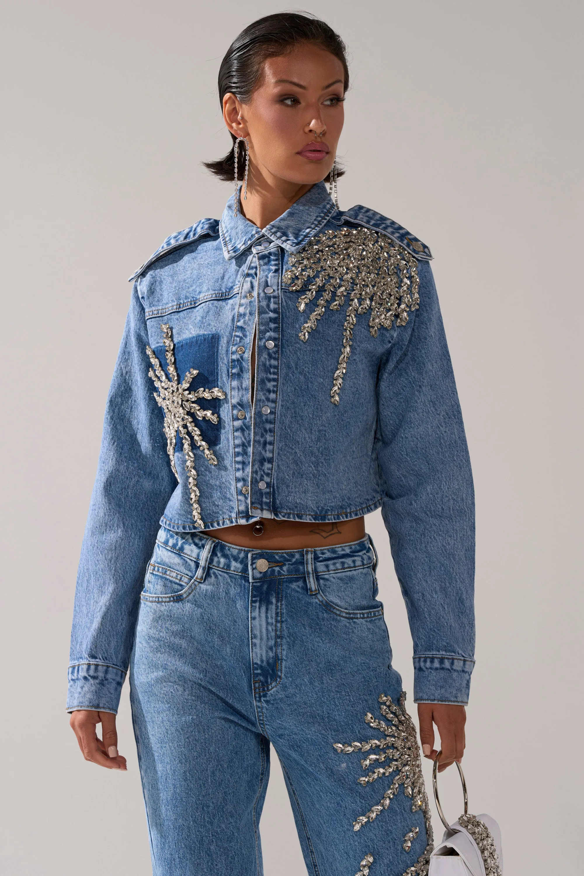 SPARKLE AND SHINE QUEEN DENIM BUTTON DOWN sold by AKIRA product image thumbnail 2