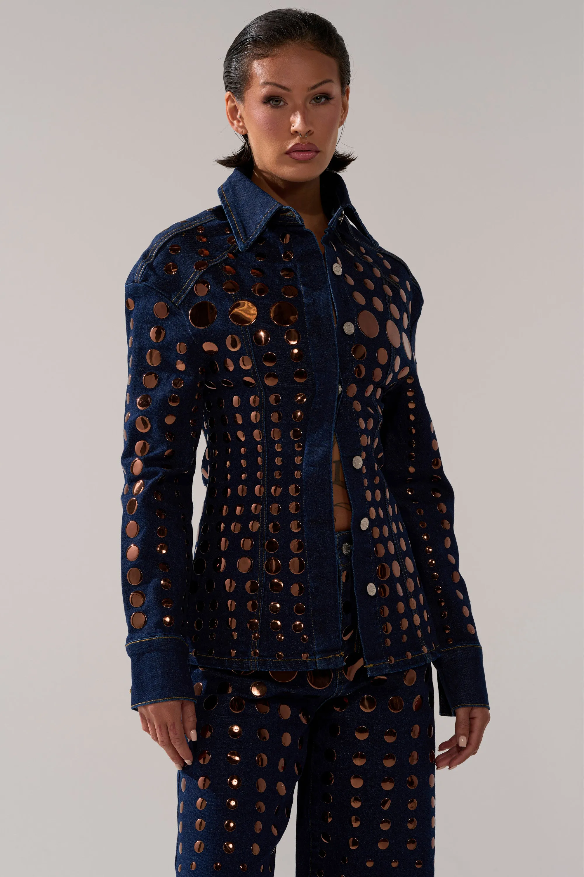 DISCO BABE DENIM BUTTON DOWN sold by AKIRA product image thumbnail 2