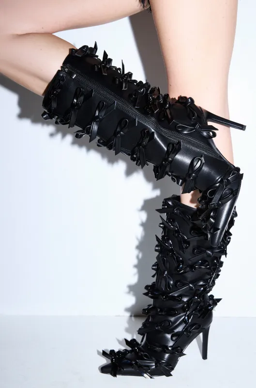 AZALEA WANG TELMO BLACK BOW EMBELLISHED BOOTIE sold by AKIRA