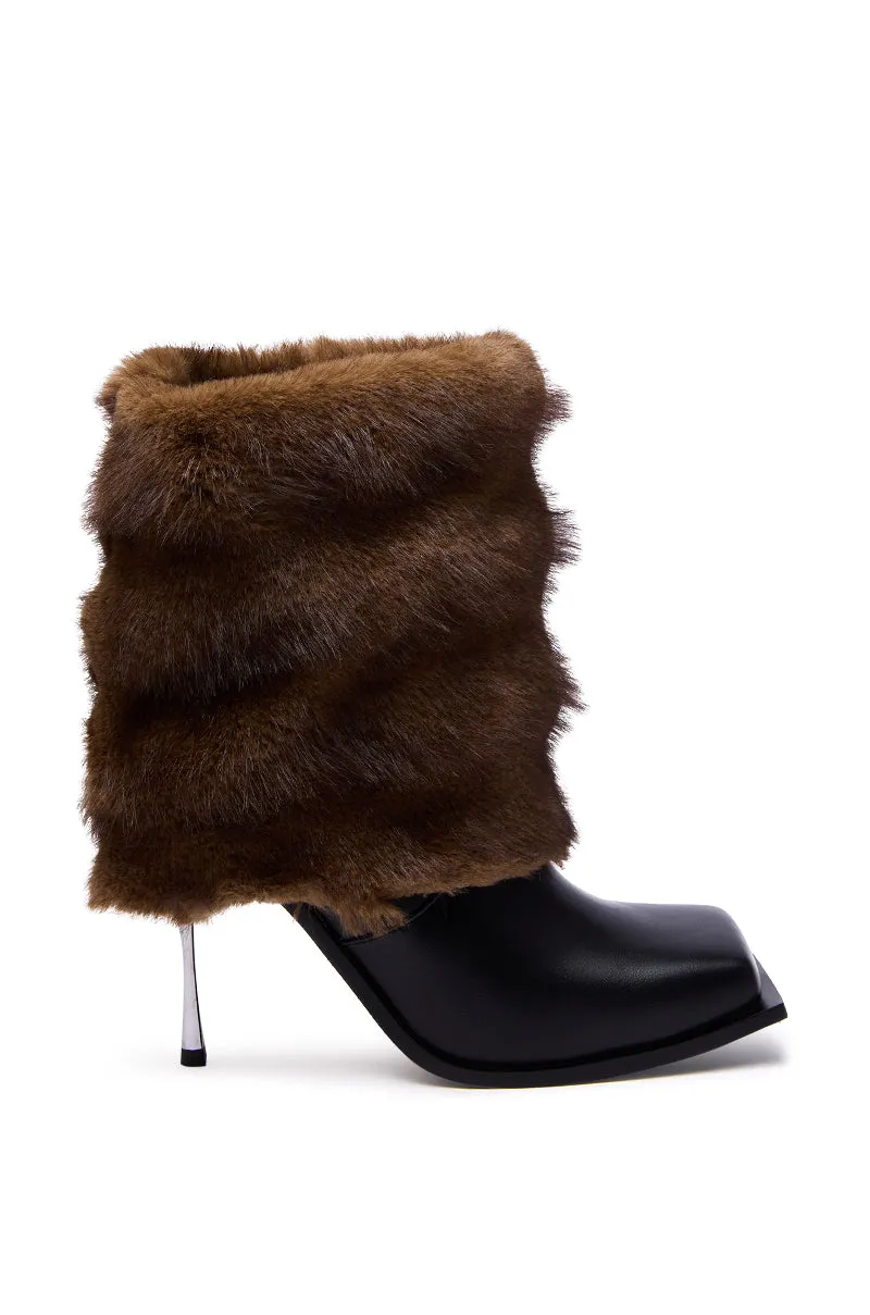 AZALEA WANG CHINMAYI BROWN FUR CUFF SQUARE TOE STILETTO BOOTIE sold by AKIRA product image thumbnail 4