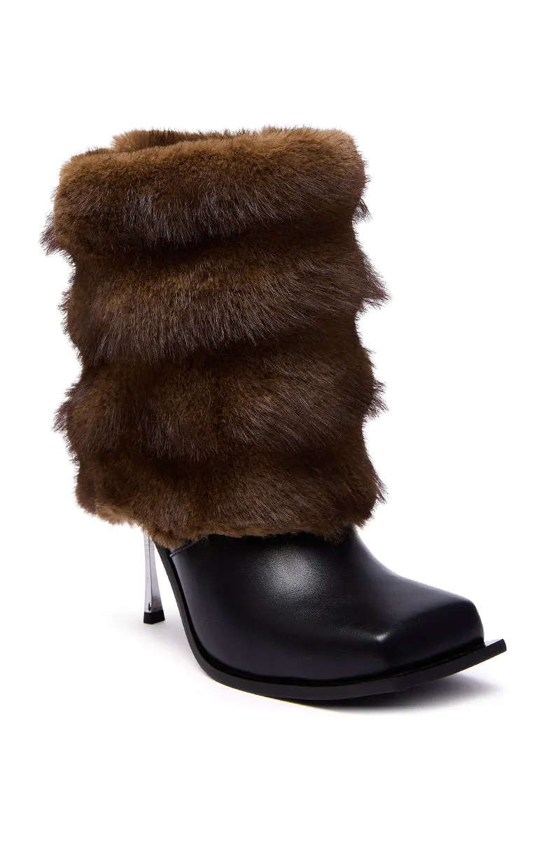 AZALEA WANG CHINMAYI BROWN FUR CUFF SQUARE TOE STILETTO BOOTIE sold by AKIRA product image thumbnail 5