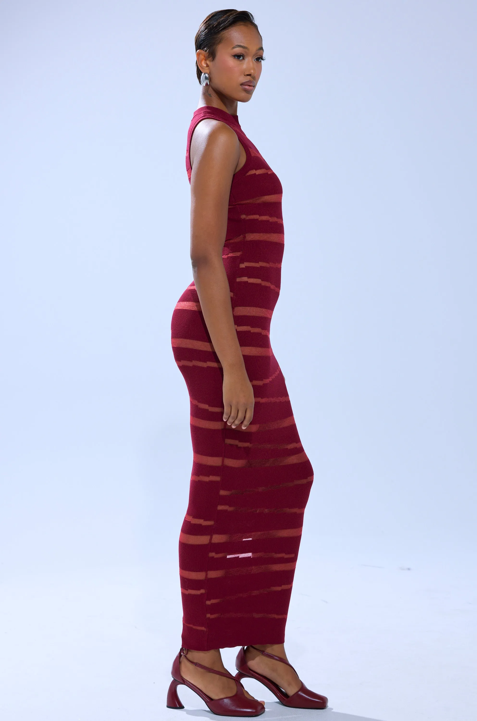 CUT IT OUT SLEEVELESS KNIT MAXI DRESS IN BURGUNDY sold by AKIRA product image thumbnail 3