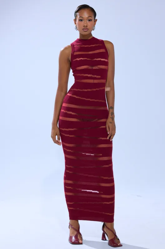 CUT IT OUT SLEEVELESS KNIT MAXI DRESS IN BURGUNDY sold by AKIRA
