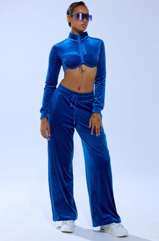 ELECTRIC BLUES WIDE LEG JOGGER sold by AKIRA