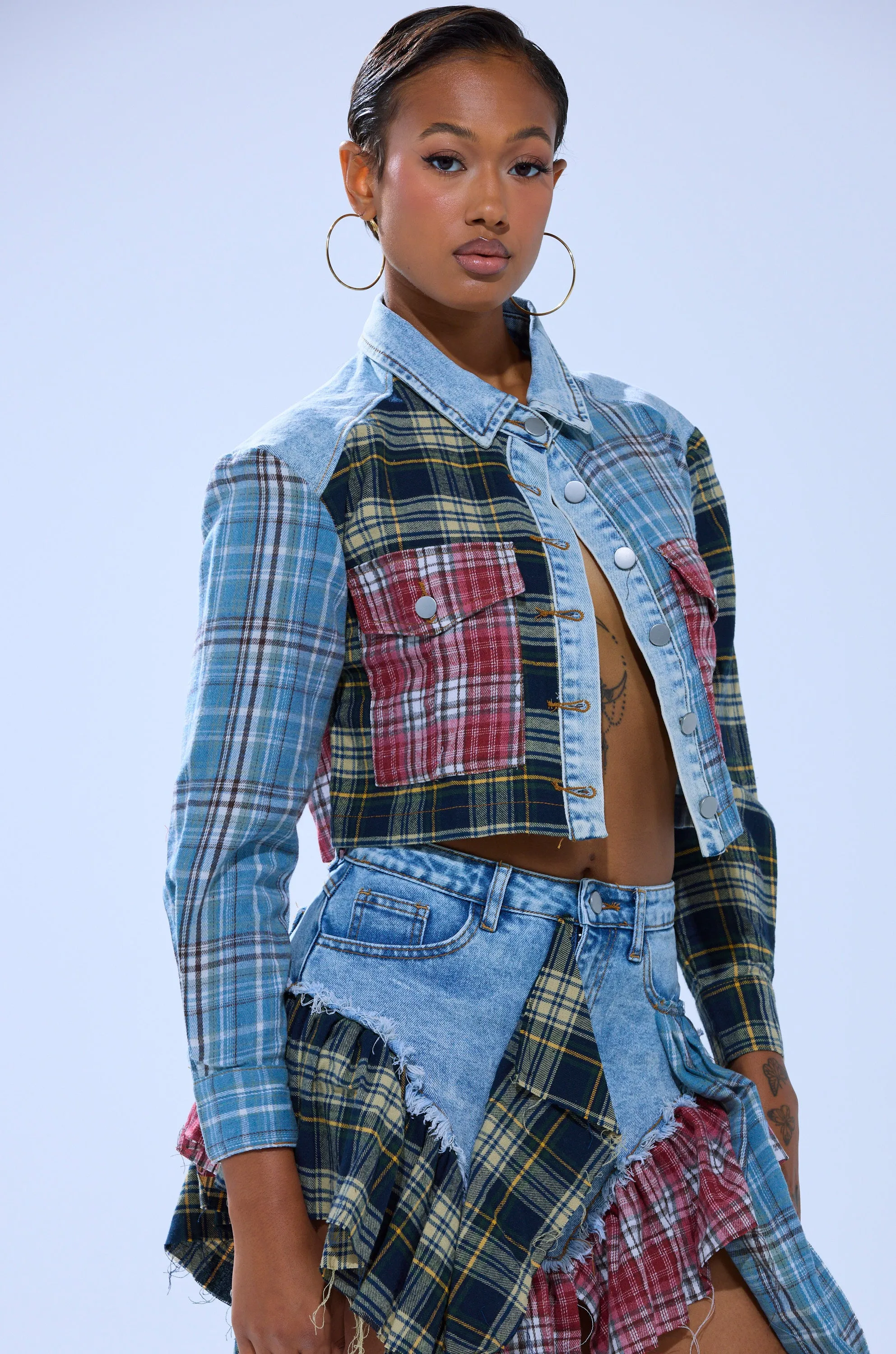 AUTUMN VIBES PLAID BUTTON DOWN sold by AKIRA