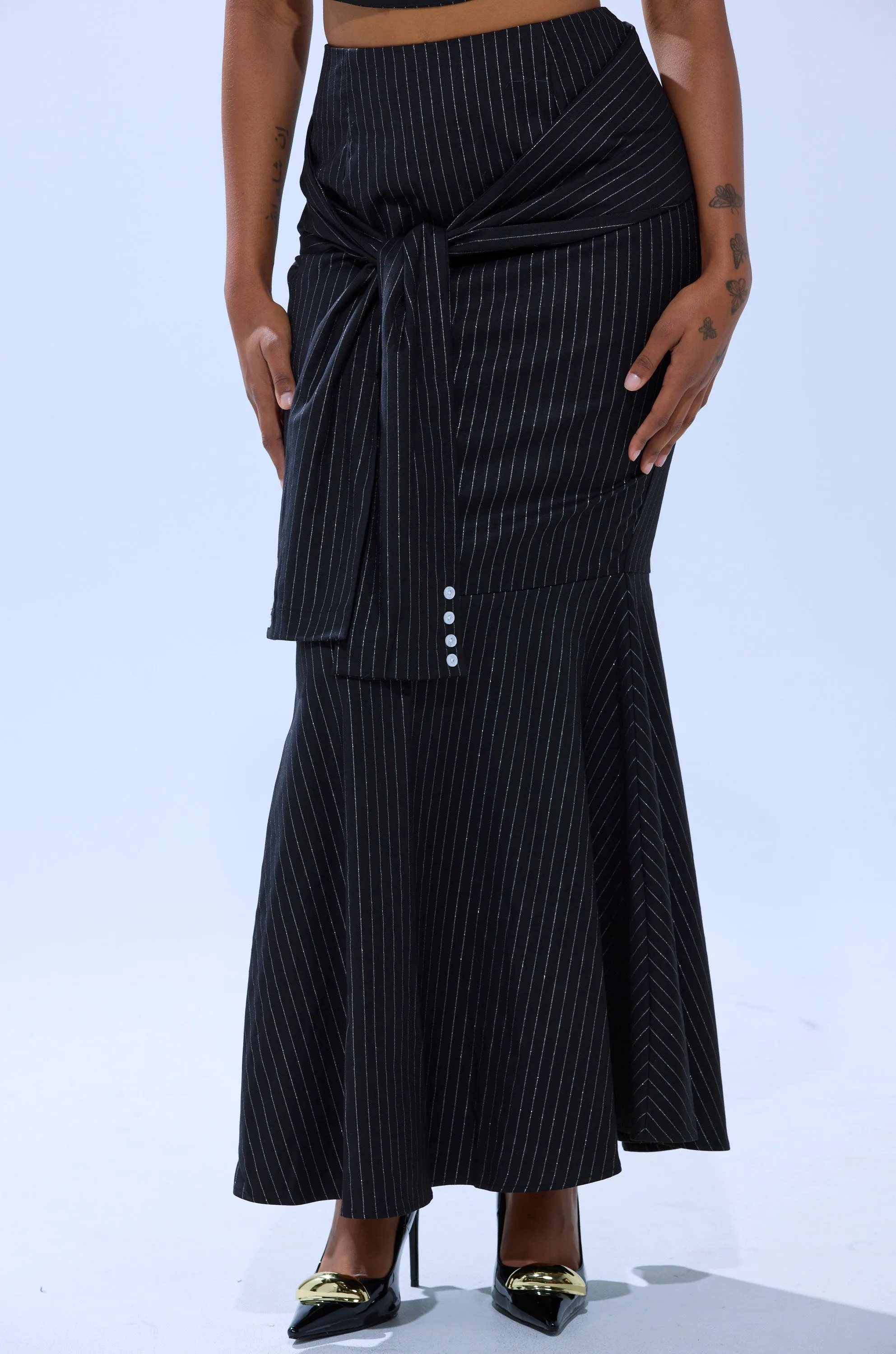 BUSINESS ONLY PINSTRIPE MAXI SKIRT sold by AKIRA product image thumbnail 2