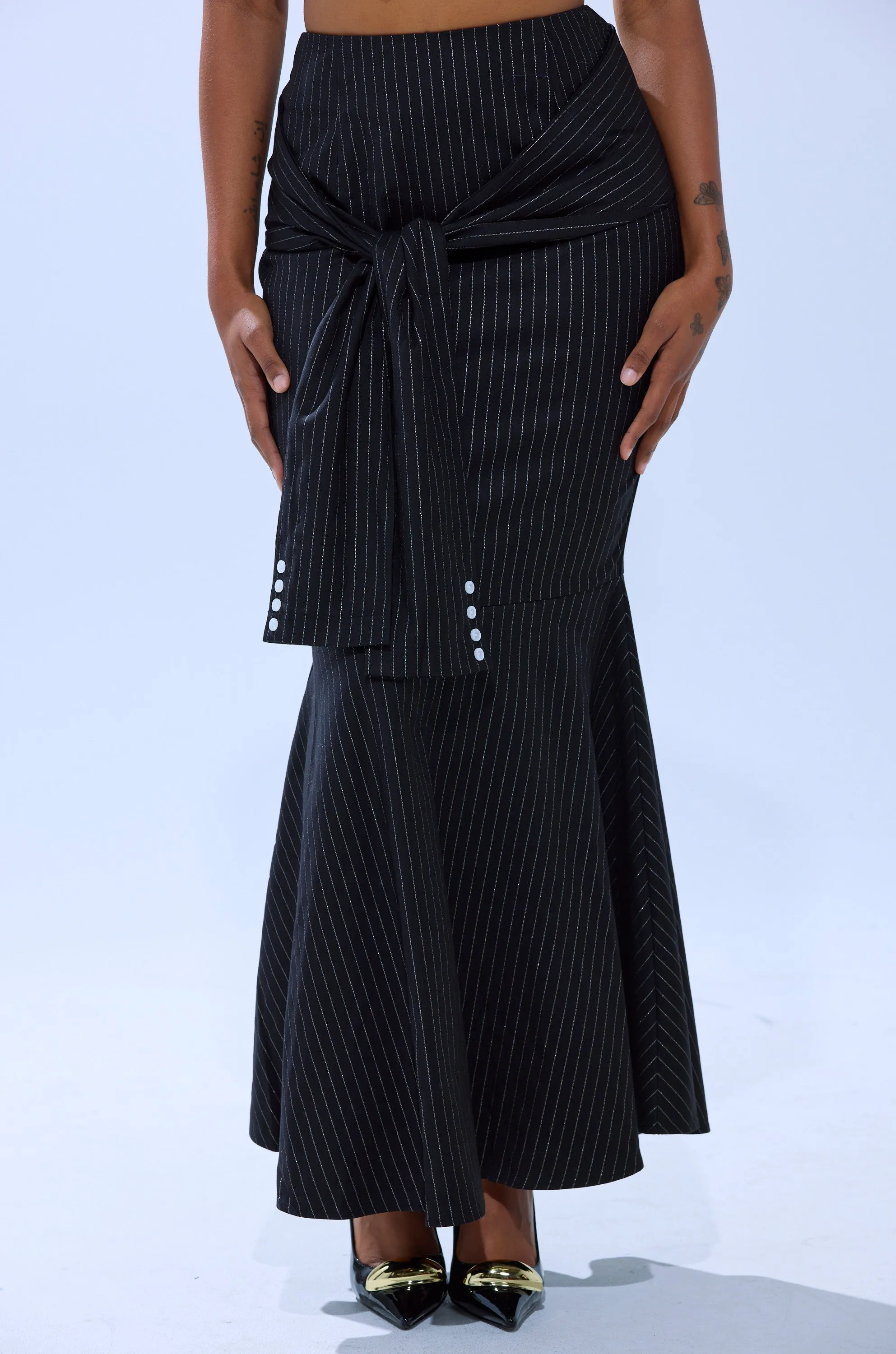BUSINESS ONLY PINSTRIPE MAXI SKIRT sold by AKIRA product image thumbnail 3