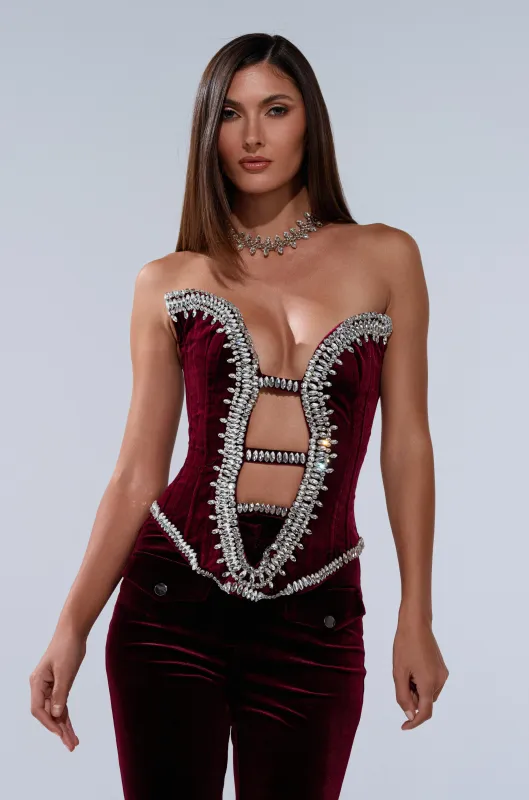 LUXE LIFE CORSET IN BURGUNDY sold by AKIRA