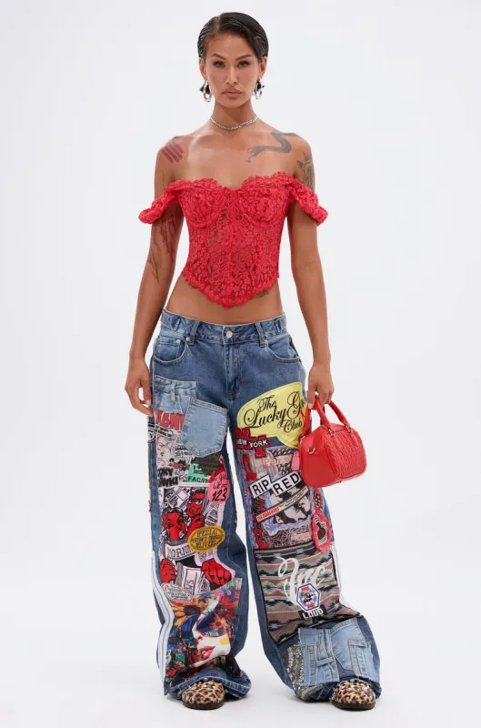 SO SICK PATCHWORK OVERSIZED JEANS sold by AKIRA