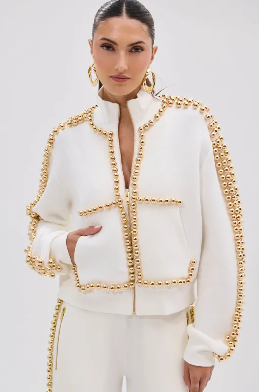 BALLS TO THE WALL ZIP UP SWEATSHIRT IN WHITE sold by AKIRA