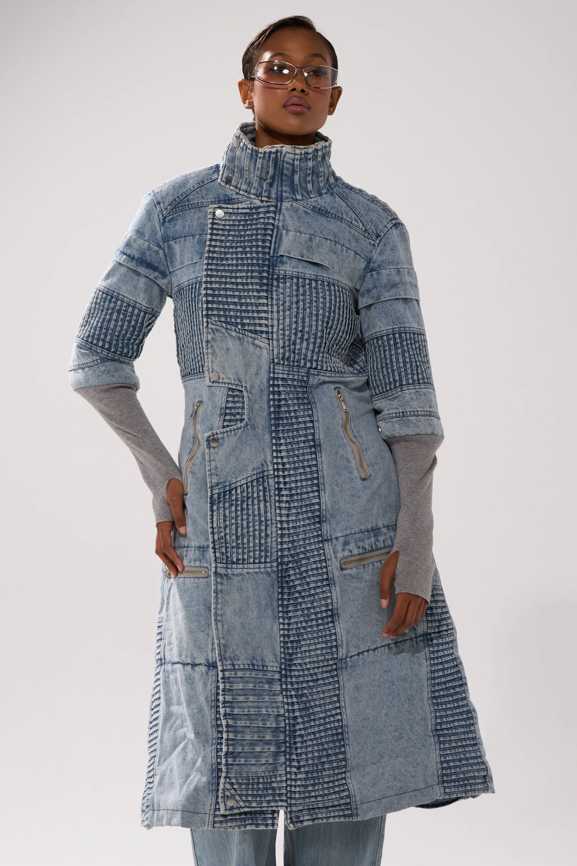 VORTEX DENIM TRENCH COAT IN BLUE sold by AKIRA product image thumbnail 4