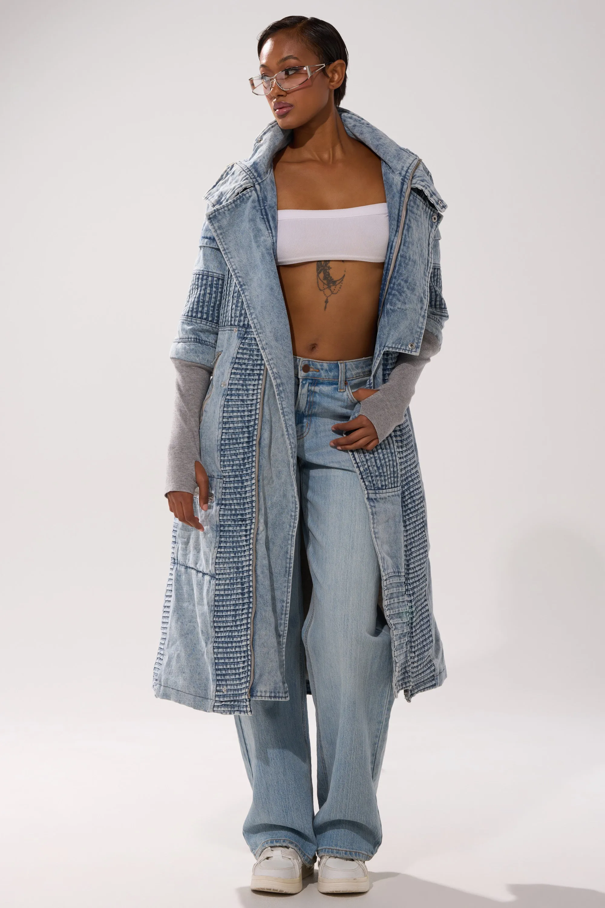 VORTEX DENIM TRENCH COAT IN BLUE sold by AKIRA product image thumbnail 2