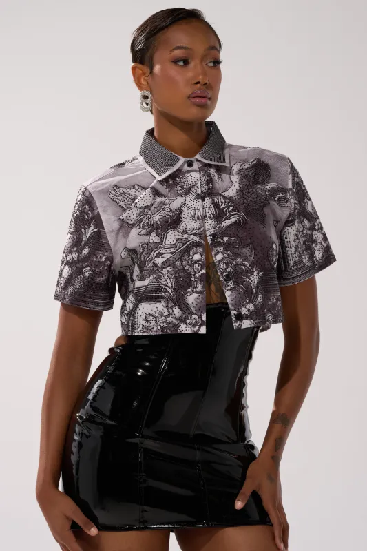 FEELING ALL THE WAVES BUTTON DOWN sold by AKIRA