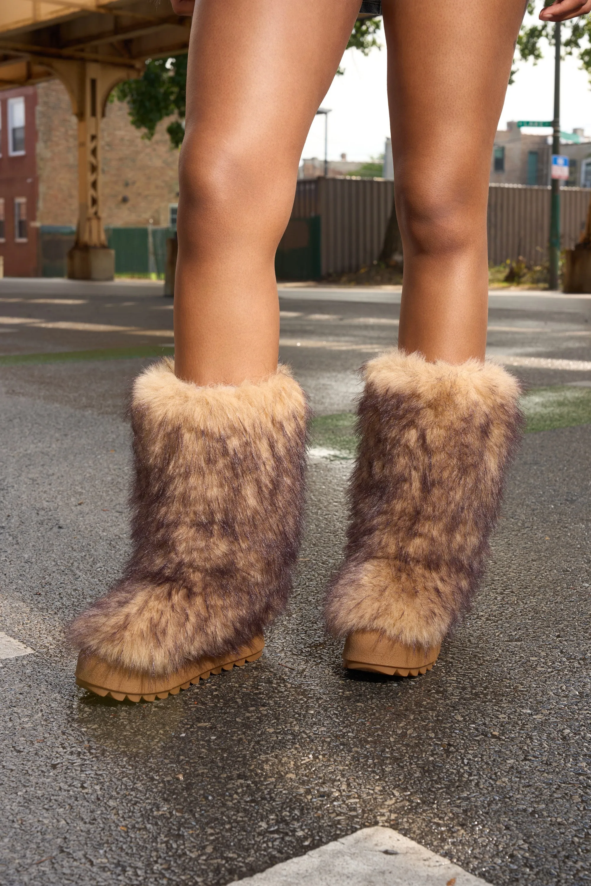 AZALEA WANG LEOPOLD BROWN MULTI FLAT FUR BOOT sold by AKIRA product image thumbnail 2