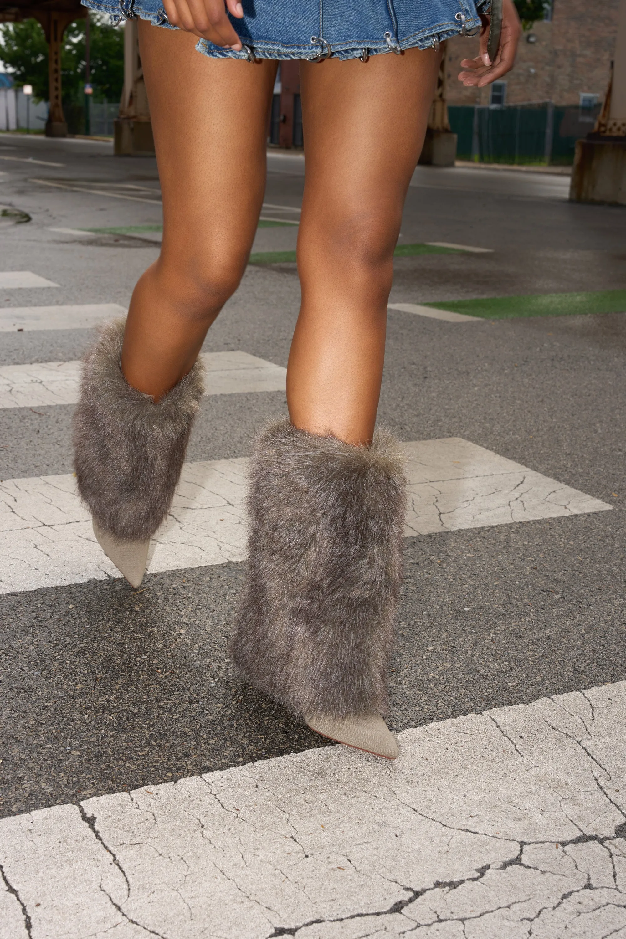 AZALEA WANG BRIASH OLIVE WEDGE FUR BOOTIE sold by AKIRA
