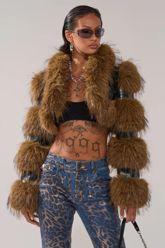 NEW LOVERGIRL ULTRA CROP FUR TRIM MOTO sold by AKIRA