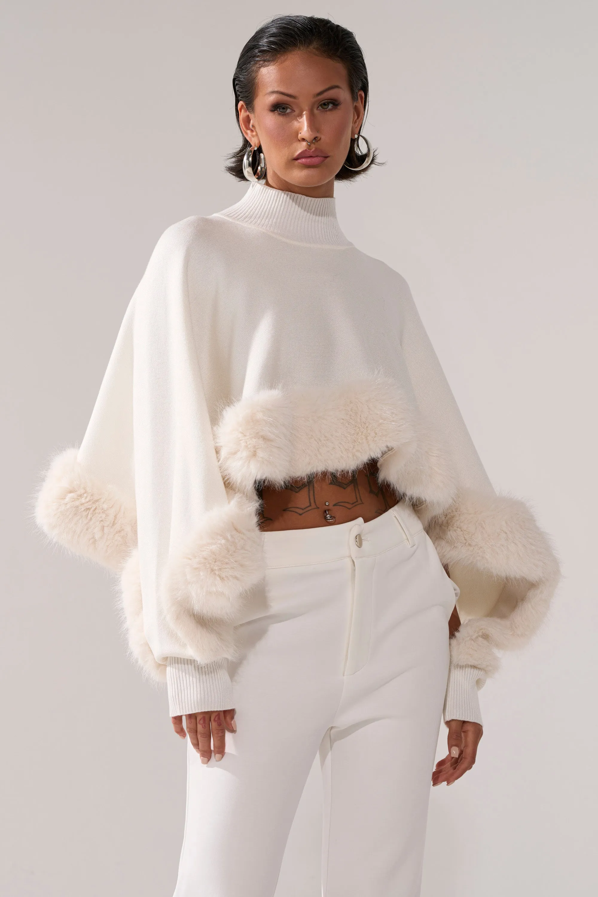 QUIET LUX FUR TRIM SWEATER IN WHITE sold by AKIRA product image thumbnail 3