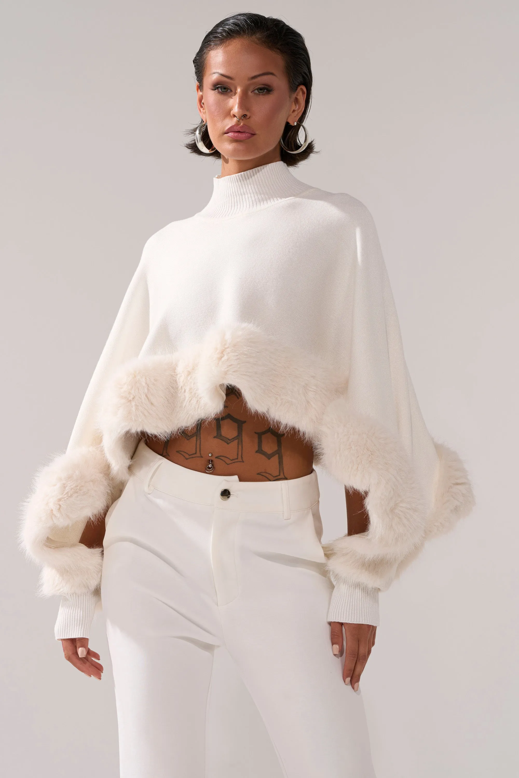 QUIET LUX FUR TRIM SWEATER IN WHITE sold by AKIRA product image thumbnail 2