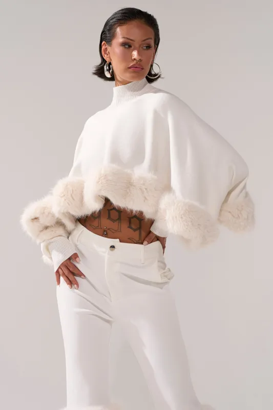 QUIET LUX FUR TRIM SWEATER IN WHITE sold by AKIRA
