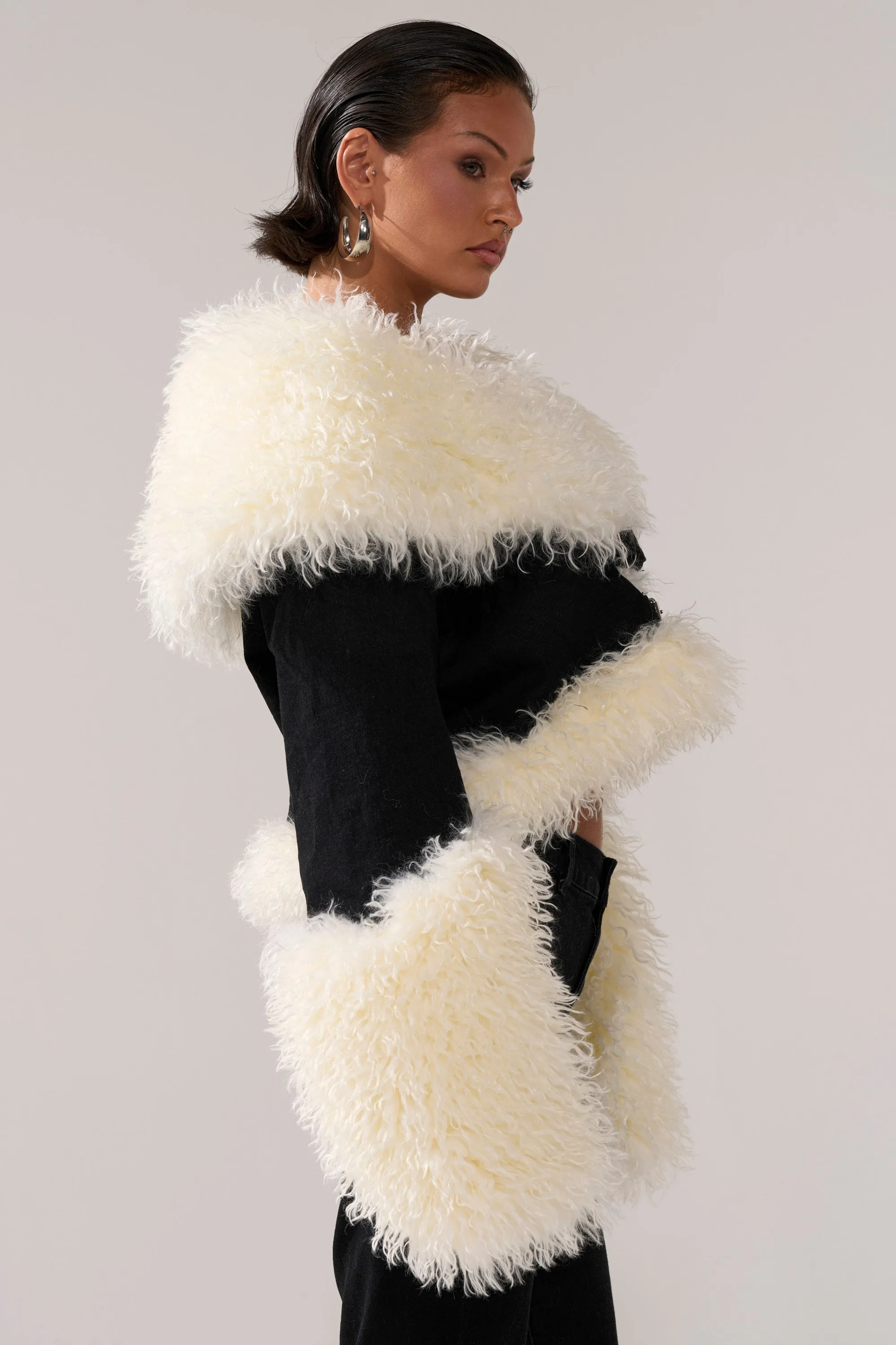 SITTING PRETTY FUR TRIM DENIM JACKET sold by AKIRA product image thumbnail 3