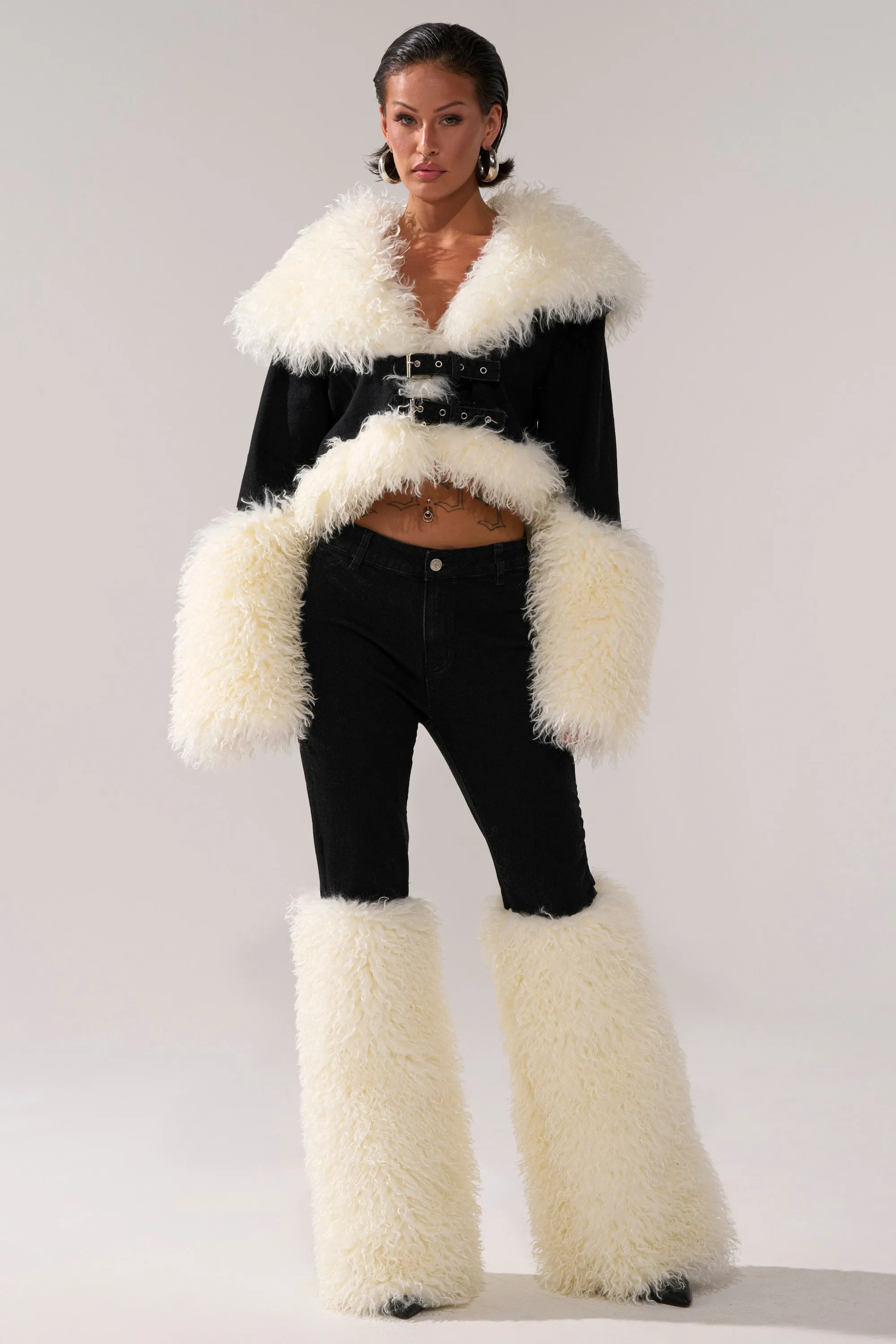 SITTING PRETTY FUR TRIM DENIM JACKET sold by AKIRA product image thumbnail 5