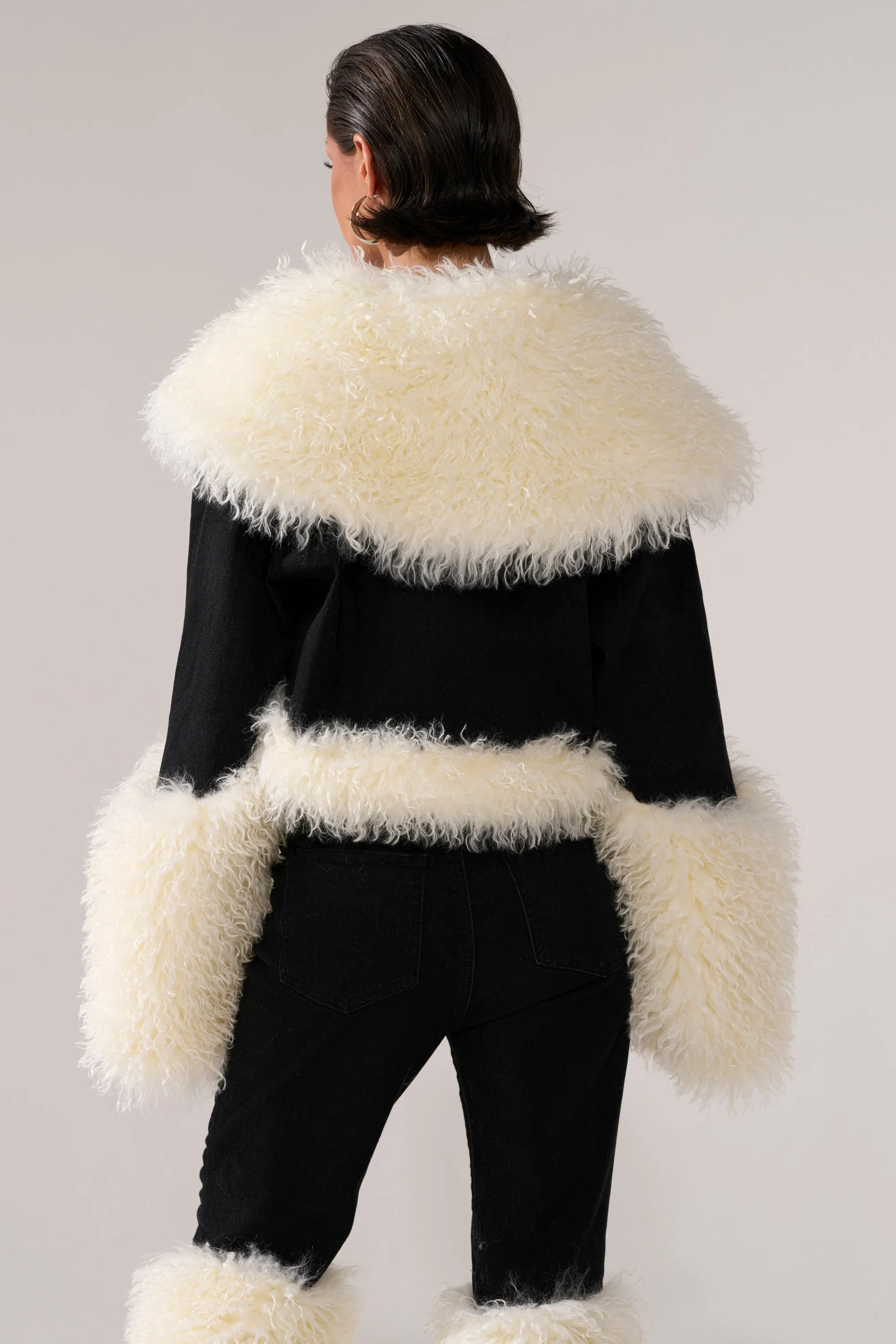 SITTING PRETTY FUR TRIM DENIM JACKET sold by AKIRA product image thumbnail 4