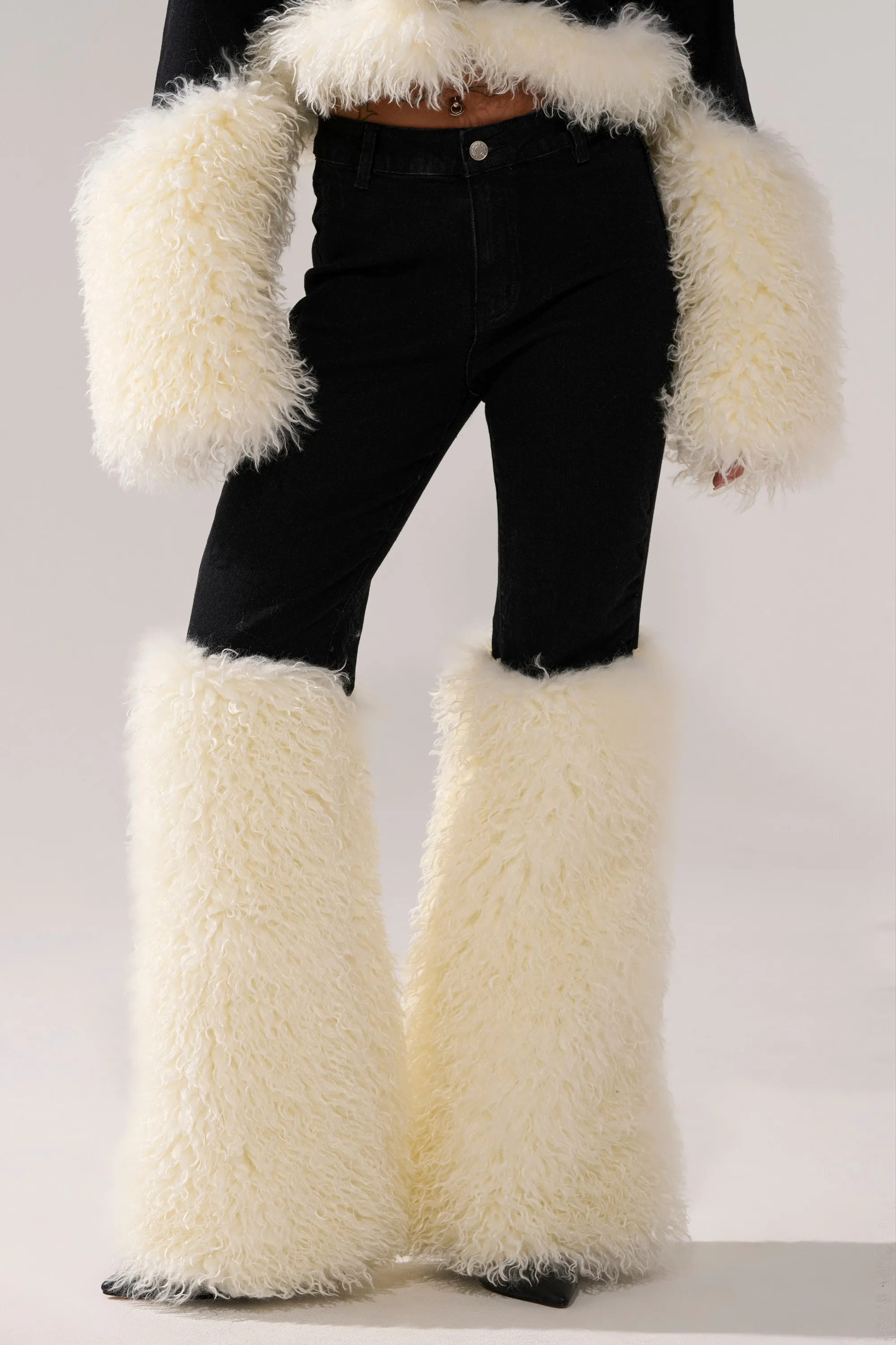 SITTING PRETTY FUR TRIM DENIM sold by AKIRA product image thumbnail 3