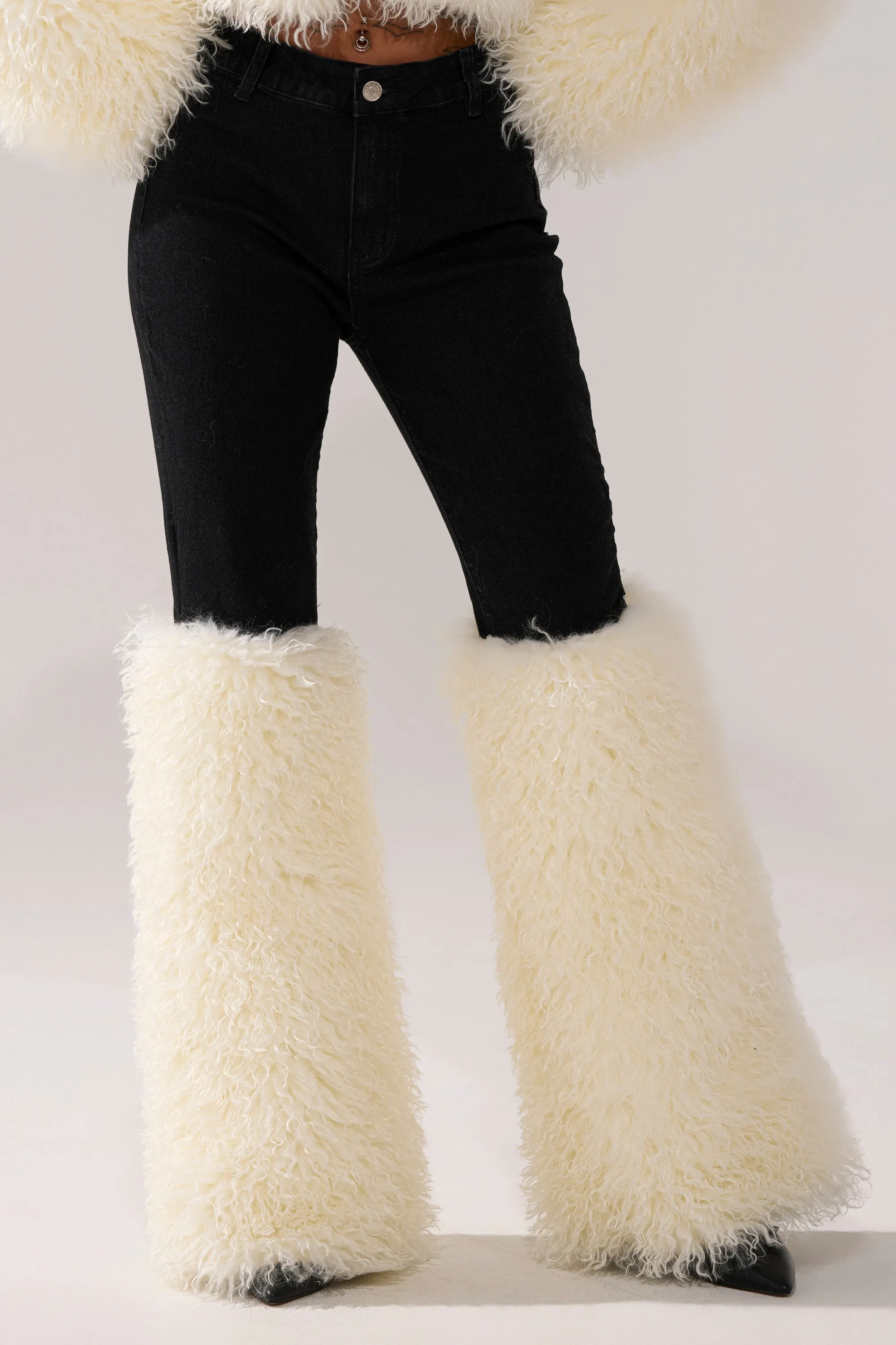 SITTING PRETTY FUR TRIM DENIM sold by AKIRA product image thumbnail 2