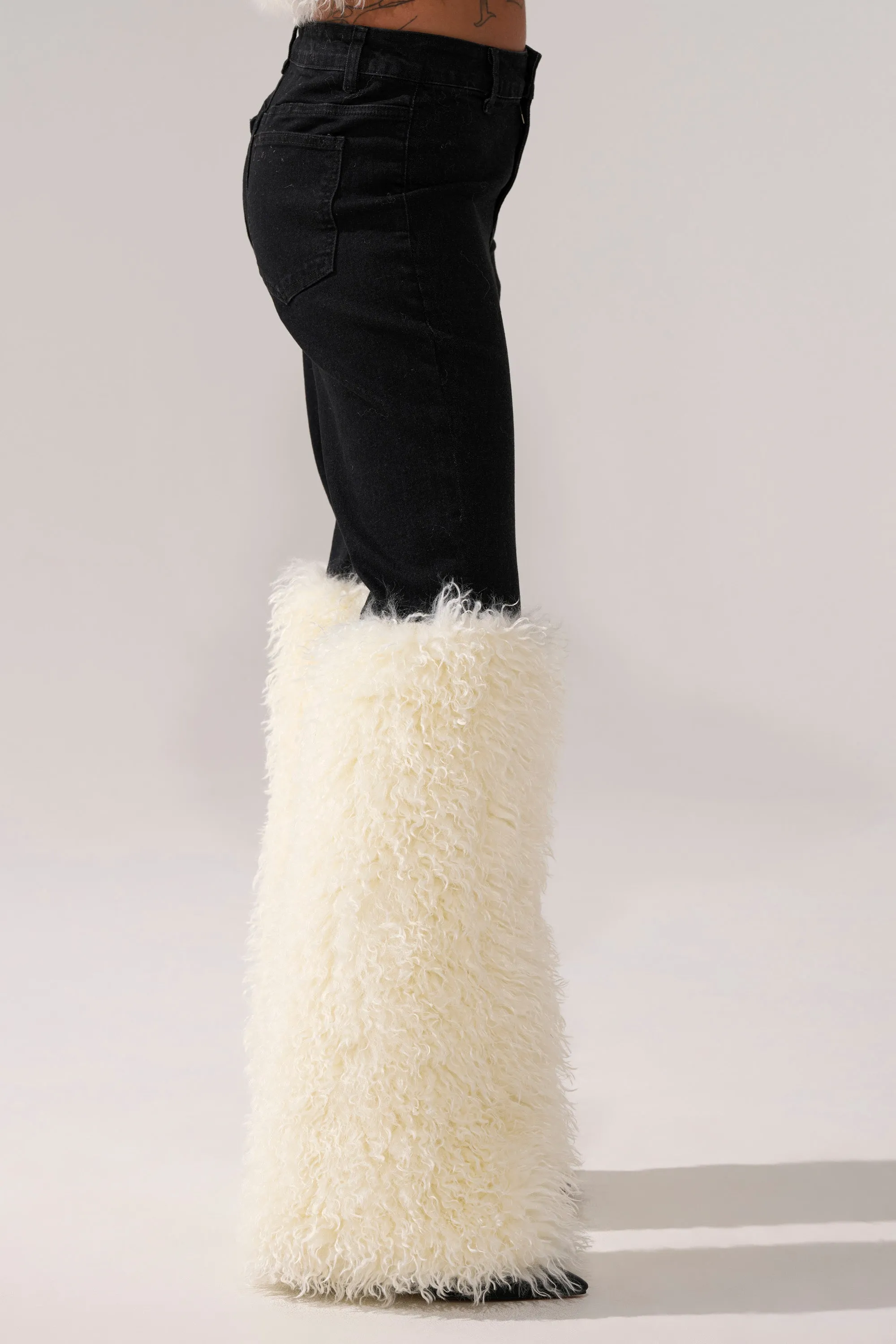 SITTING PRETTY FUR TRIM DENIM sold by AKIRA product image thumbnail 4