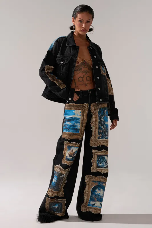 WORK OF ART GRAPHIC WIDE LEG DENIM sold by AKIRA