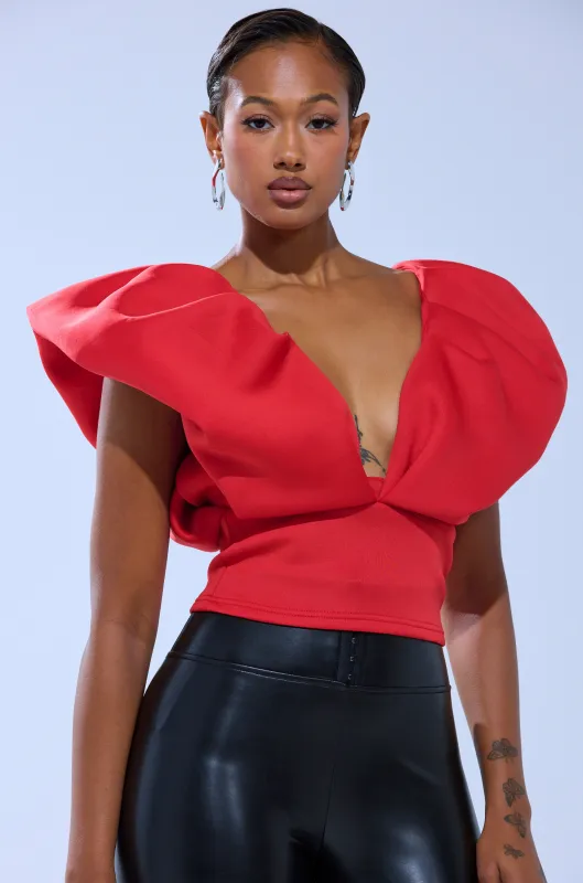 FEMME ENERGY SCUBA BLOUSE IN RED sold by AKIRA