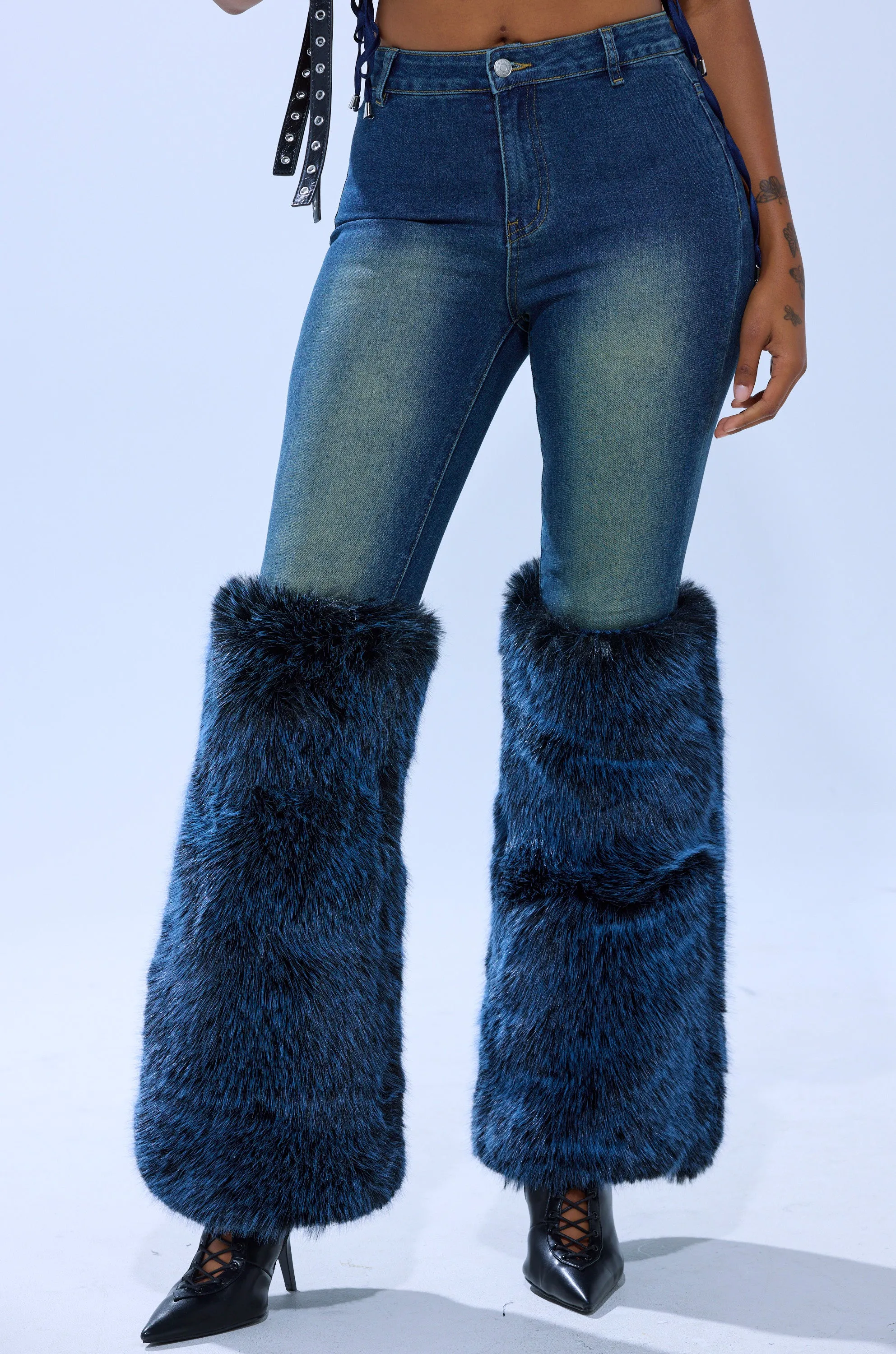 ALL A DREAM DENIM PANT WITH FUR CUFFS sold by AKIRA product image thumbnail 2