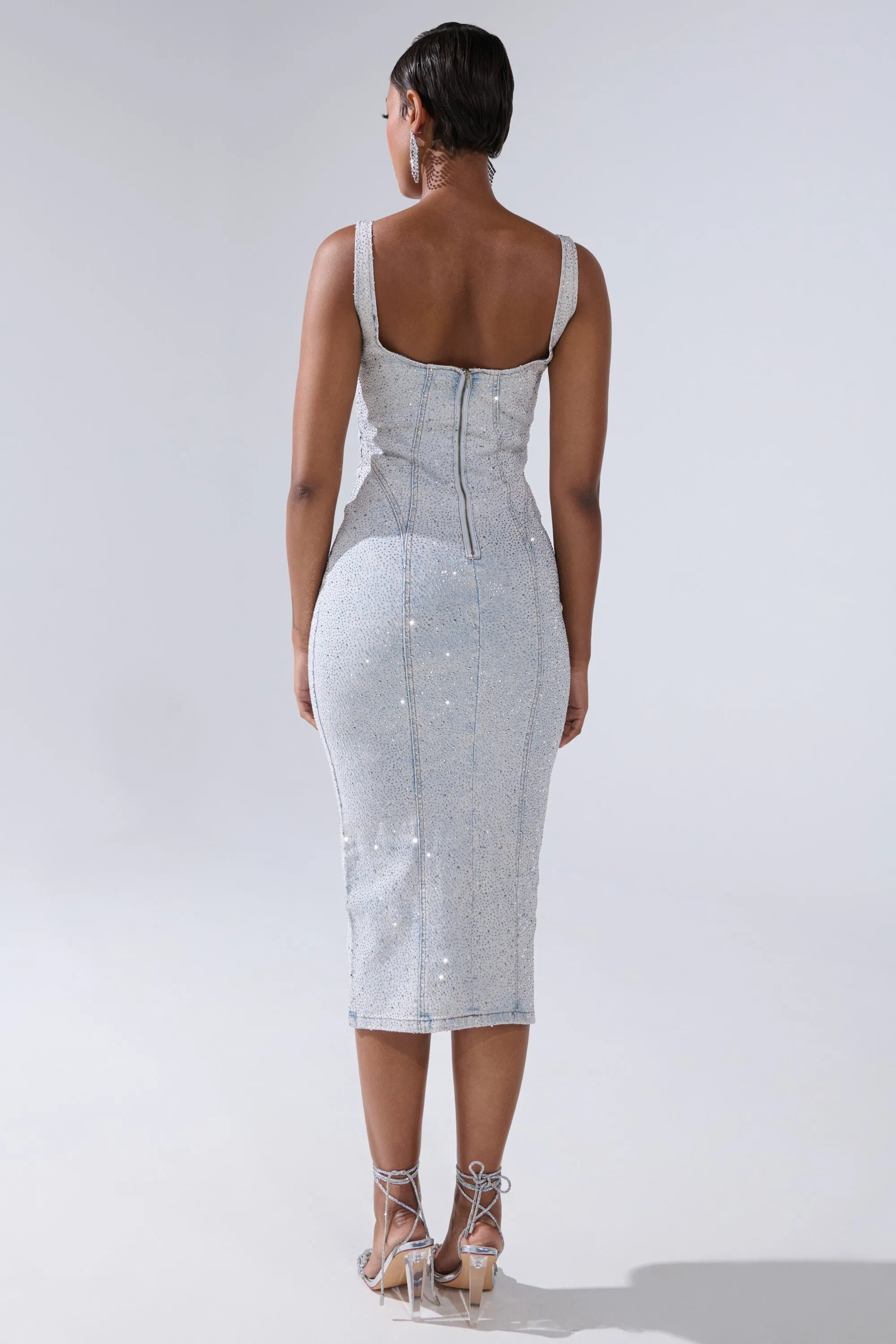 AFTER HOURS DENIM RHINESTONE MIDI DRESS sold by AKIRA product image thumbnail 5