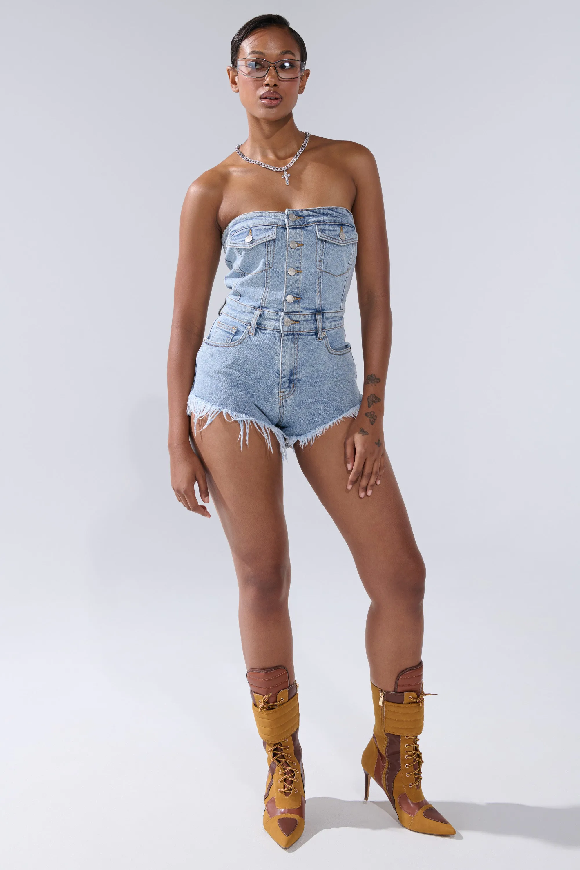 COOL IT COWBOY DENIM ROMPER sold by AKIRA product image thumbnail 5