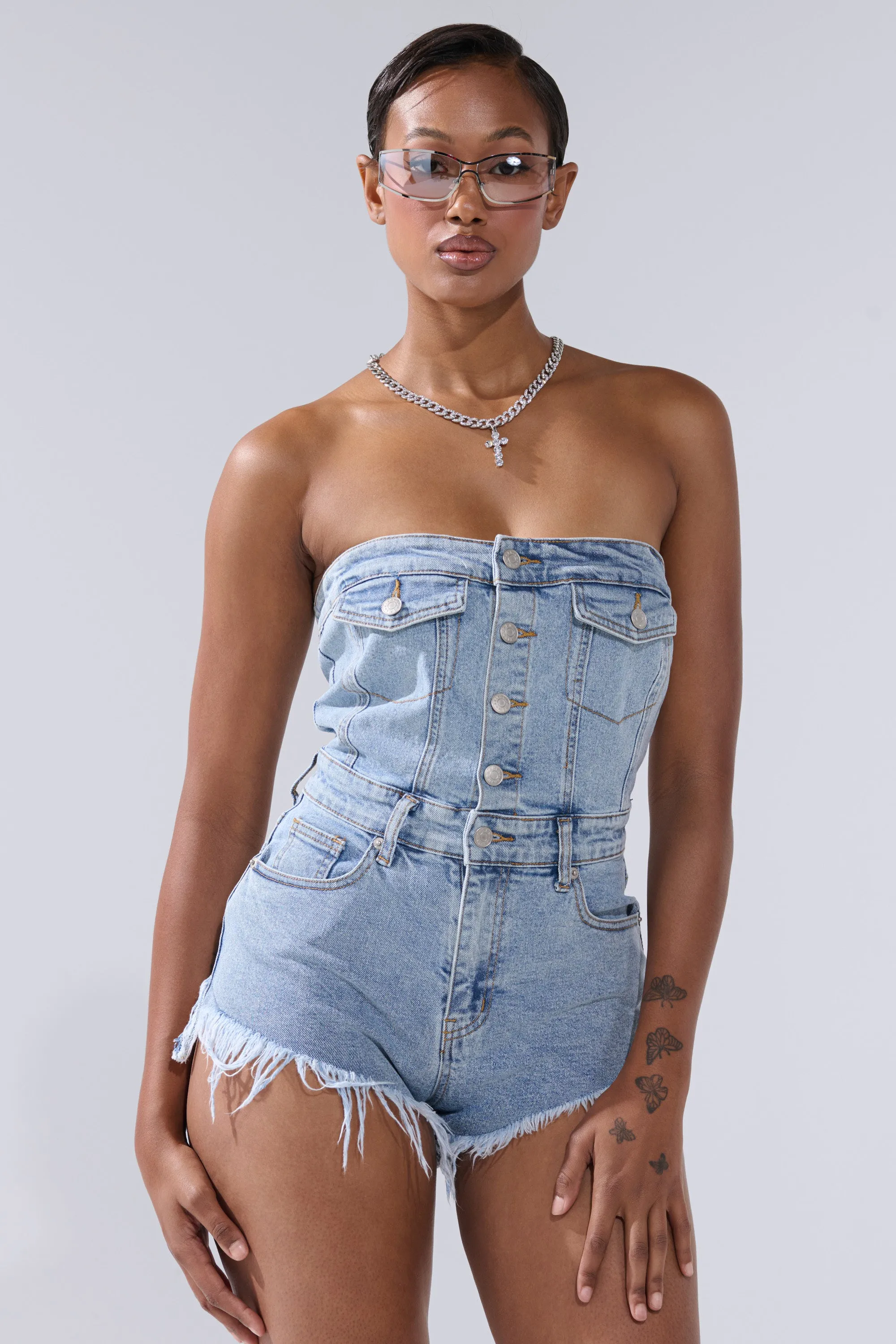 COOL IT COWBOY DENIM ROMPER sold by AKIRA product image thumbnail 2