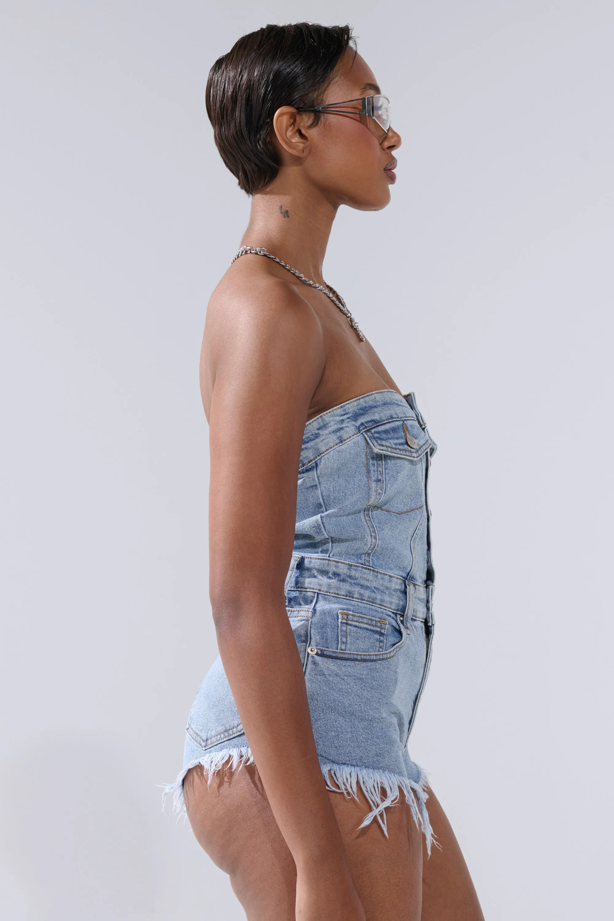 COOL IT COWBOY DENIM ROMPER sold by AKIRA product image thumbnail 3