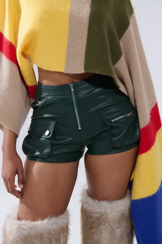 FAUX LEATHER MINI CARGO SHORTS made by AKIRA