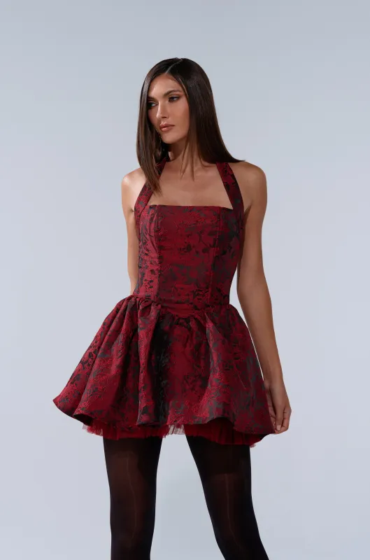 BRINA BROCADE MINI DRESS IN BURGUNDY sold by AKIRA
