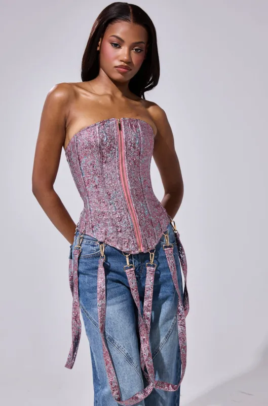 NO COMPETITION BROCADE CORSET sold by AKIRA