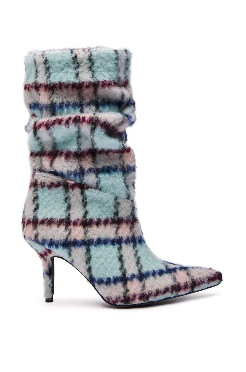 AZALEA WANG SANJIV BLUE MULTI PLAID STILETTO BOOTIE sold by AKIRA product image thumbnail 5