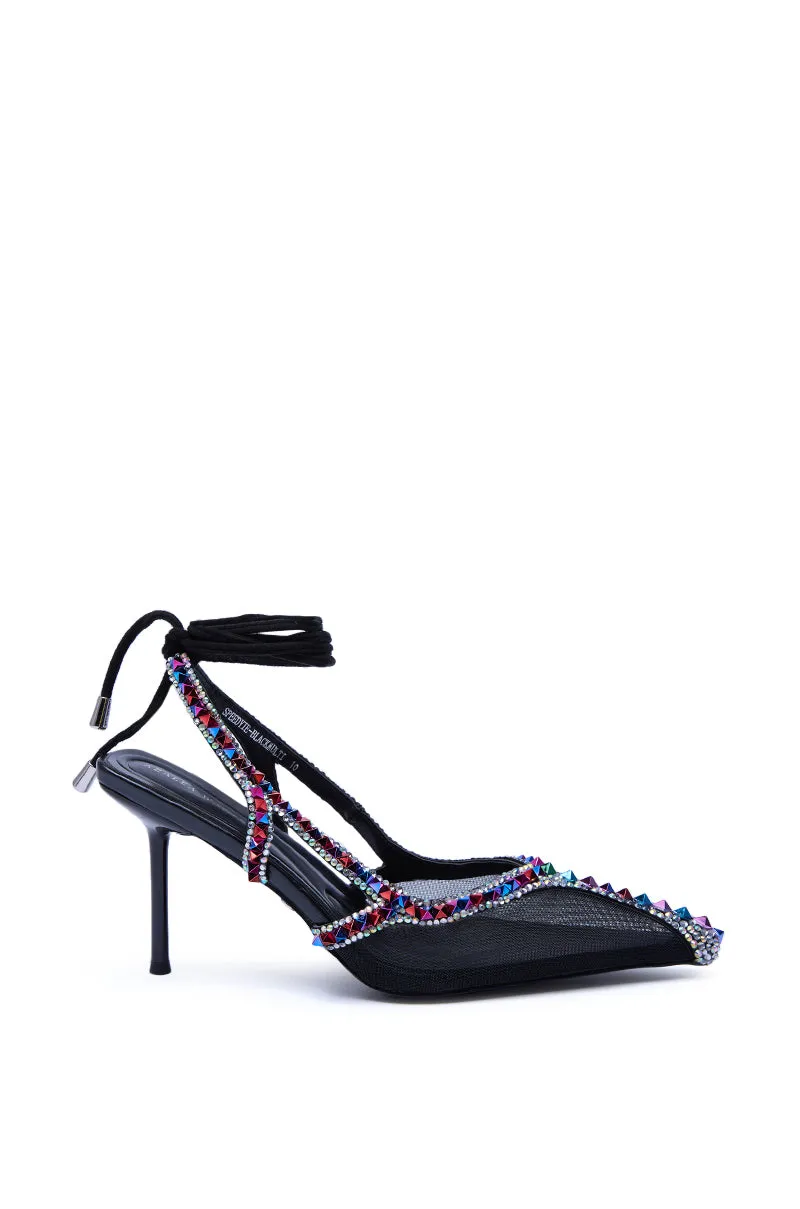 AZALEA WANG SPEEDYIE BLACK MULTI MESH AND MULTI COLORED RHINESTONES PUMP sold by AKIRA product image thumbnail 5