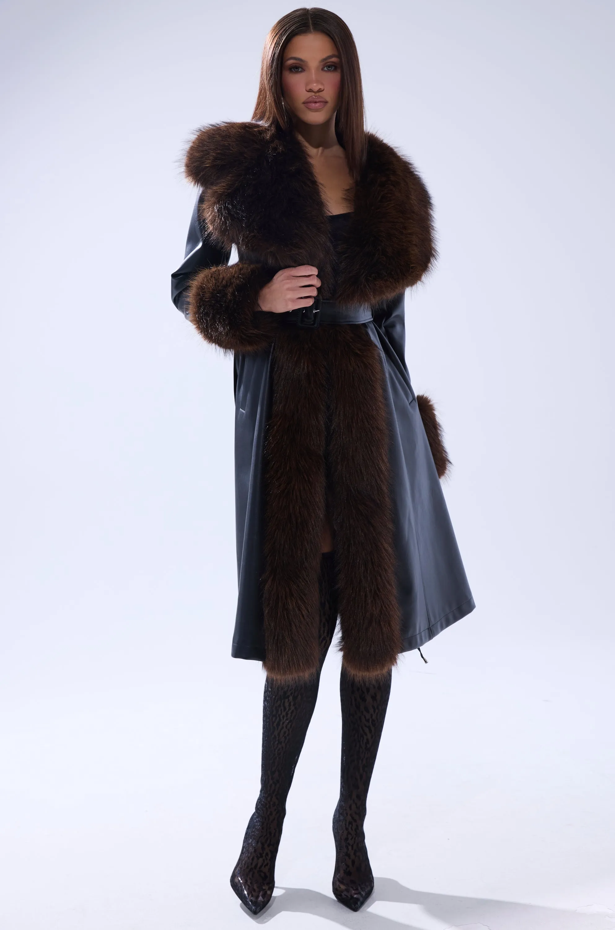 MAIN SQUEEZE FUR TRIM TRENCH sold by AKIRA product image thumbnail 5