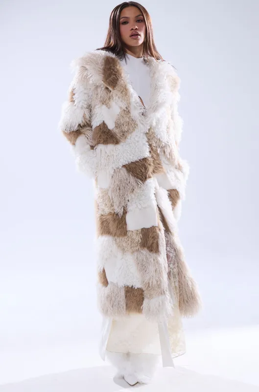 IN MY FEELS PATCHWORK FAUX FUR COAT sold by AKIRA
