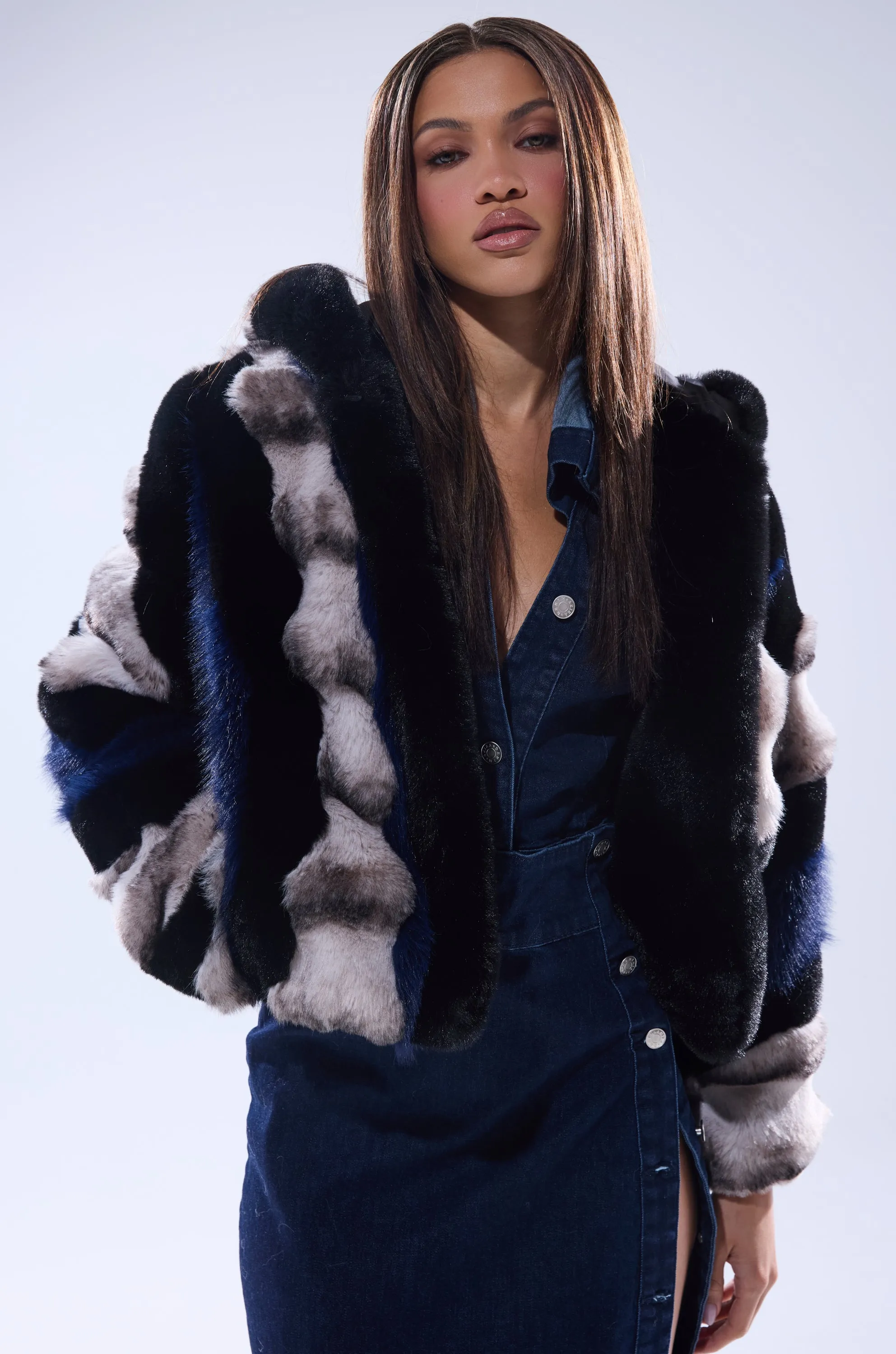 SUPERNOVA PANELED FAUX FUR IN BLUE MULTI sold by AKIRA product image thumbnail 3