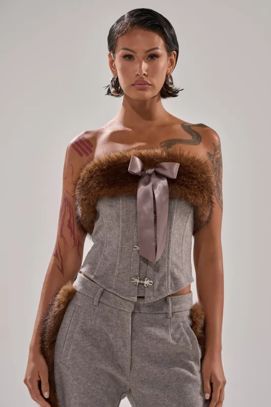 HALLE FUR TRIM CORSET sold by AKIRA